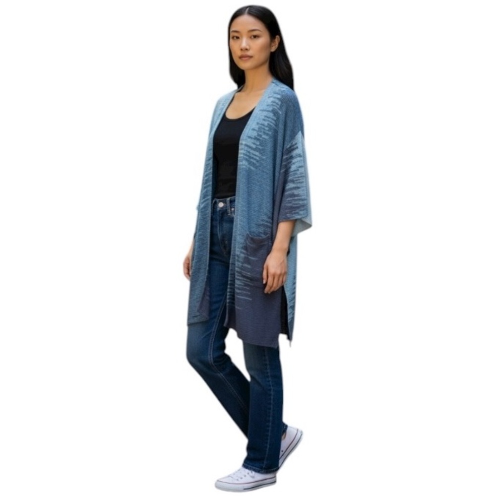 MARLAWAYNE Blue Gray Abstract Oversized Kimono/Cardigan Size L